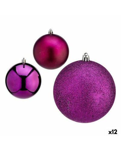 Set kerstballen Paars Plastic 10 x 13 x 10 cm (12 Stuks)