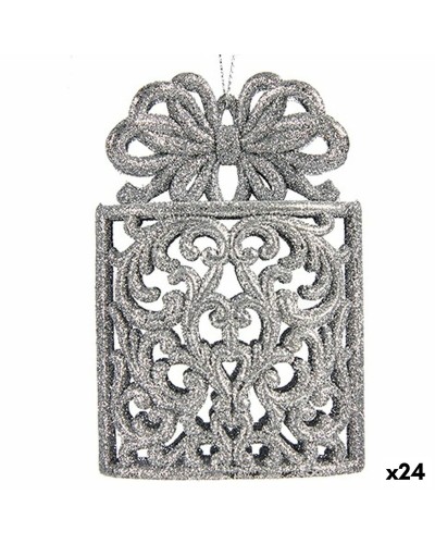 Decorazioni Natalizie Pacco Regalo Argentate (24), 7,5 x 11,5 x 4 cm