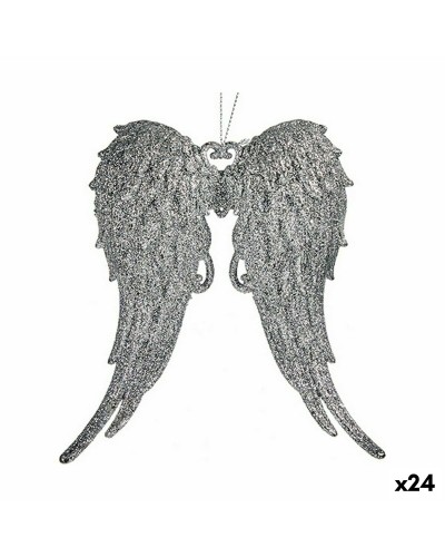 Silver Christmas Angel Wings in Plastic with Glitter, 13 x 14.5 x 2.5 cm (Set of 24)
