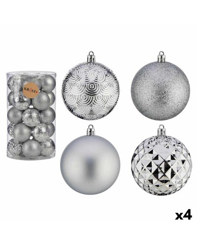 Set kerstballen Zilverkleurig PVC Ø 8 cm (4 Stuks)