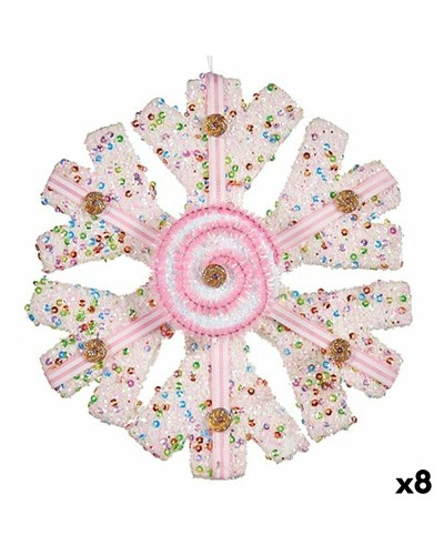 Décorations de Noël Flocons de Neige Rose Blanc | Lot de 8 | 17 x 6 x 17 cm
