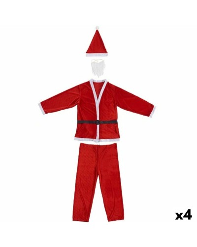 Costume Père Noël Adulte Blanc Rouge - Taille Unique - Set 4 Pièces
