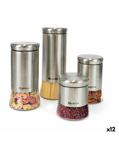 Tarros Quttin de Acero y Vidrio de 1700 ml (12 Unidades), 11,5 x 11,5 x 23,5 cm
