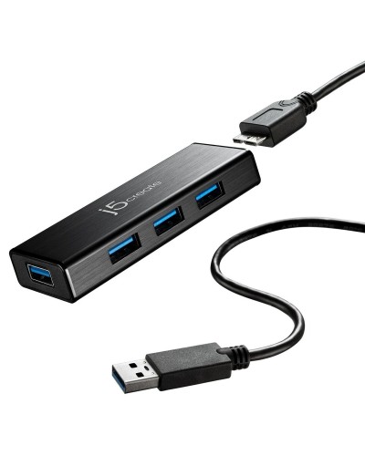 j5create JUH340-N Hub USB Negro - 4 Puertos USB 3.0, Cable 60cm - Compacto
