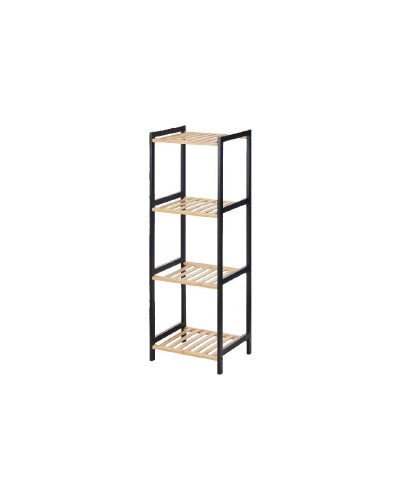 Bamboo and Natural Black Pine Wood Bathroom Shelf, 35 x 30 x 100 cm
