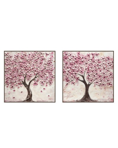 Painting Home ESPRIT Beige Pink Dark brown Romantic 103 x 4,5 x 103 cm (2 Units)