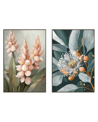 Cadre Home ESPRIT Vert Orange Rose Gris foncé Fleur Shabby Chic (2 Unités)