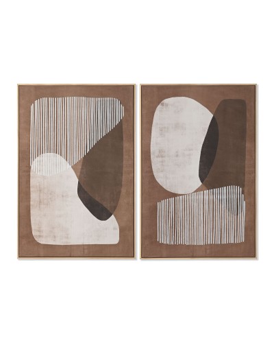 Maalaus Home ESPRIT Valkoinen Beige Terrakotta Abstrakti 82,6 x 4,3 x 122,6 cm (2 osaa)