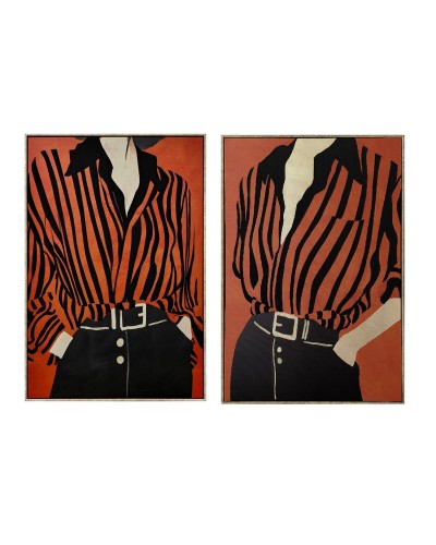 Quadro Home ESPRIT Nero Rosso Città 83 x 4 x 123 cm (2 Unità)