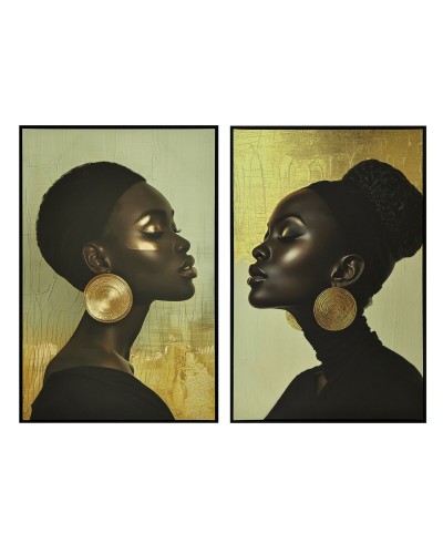 Schilderij Home ESPRIT Zwart Gouden 83 x 4 x 123 cm (2 Stuks)