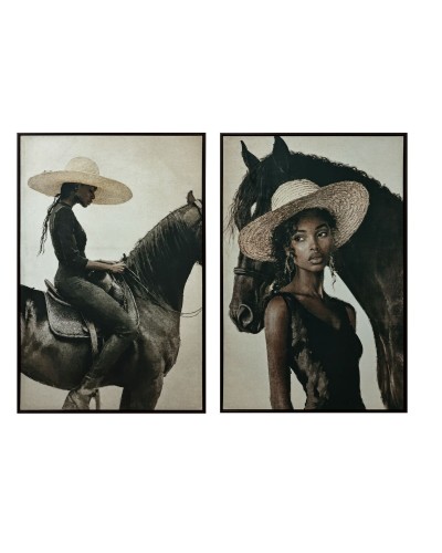 Bild Home ESPRIT Schwarz Beige Kolonial Samt 83 x 4 x 123 cm (2 Stück)