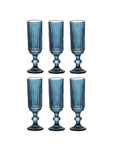 Set de Verres Home ESPRIT Bleu Verre 160 ml (6 Unités)