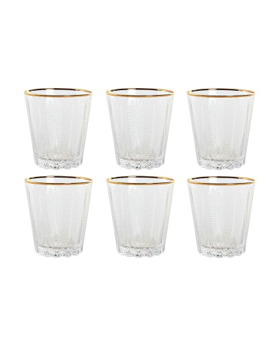 Set de Verres Home ESPRIT Transparent Doré Verre Avec relief 350 ml (6 Unités)