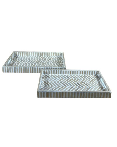 Tablett für Snacks Home ESPRIT Weiß Braun Tropical 46 x 27 x 4,5 cm (2 Stück)