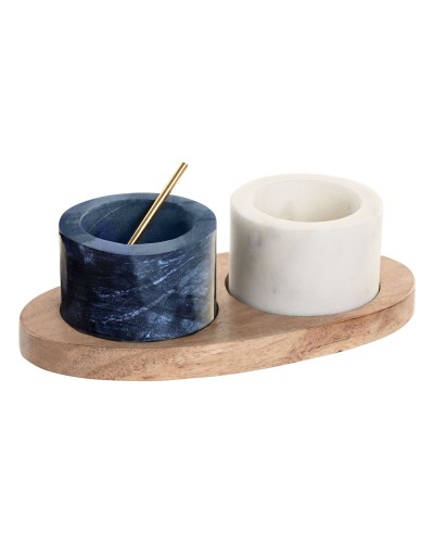 Peper- en Zoutvat Home ESPRIT Wit Zwart Natuurlijk Roestvrij staal Acacia 20 X 10 X 7,6 CM