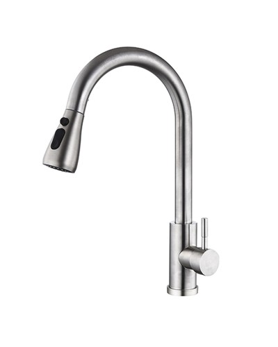 Grifo Monomando Fontastock Gris Acero Inoxidable Cerámico Forma de C