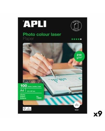 Kiiltävä valokuvapaperi Apli Clour Laser A4 100 Levyt (9 osaa)