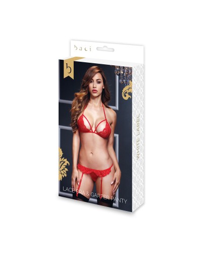 Röd Spetsbehå Strumpeband & Öppen Trosa One Size Baci Lingerie BW3101-REDOS Röd (One size)