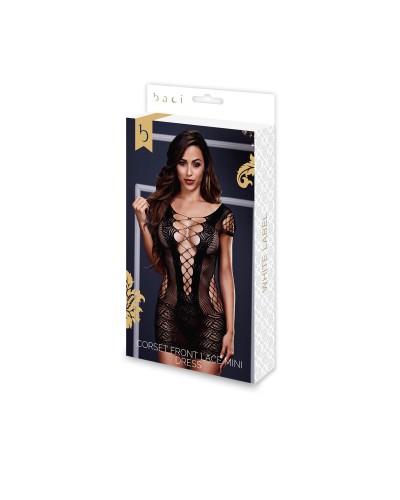 Baci Lingerie Mini Abito Pizzo Corsetto Nero - Taglia Unica Sexy
