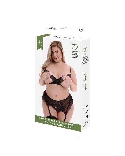 Ondergoed Set Baci Lingerie Peek-A-Boo Bra Zwart (Queen)