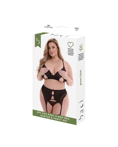 Baci Lingerie Set Peek-A-Boo BH Schwarz Queen: Verführerische Spitze & Freche Öffnungen
