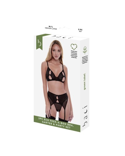 Ondergoed Set Baci Lingerie Peek-A-Boo Bra Zwart (S/M)