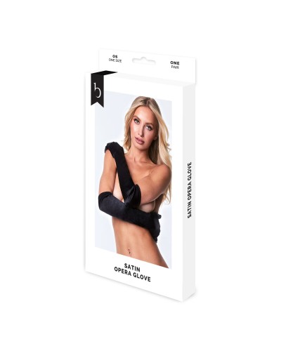 Baci Lingerie Black Satin Opera Gloves - Elegant for Special Evenings
