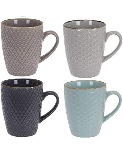 Excellent Houseware Stoneware Mug 300 ml, Set of 4 with Geometric Design
