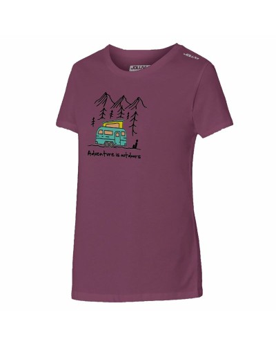 Joluvi Camiseta de Mujer Adventure: Transpirable, Manga Corta - Rojo Carmesí
