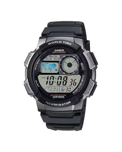 Casio World Time Illuminator - Orologio Uomo Nero, Ø 43mm - Funzioni Multiple
