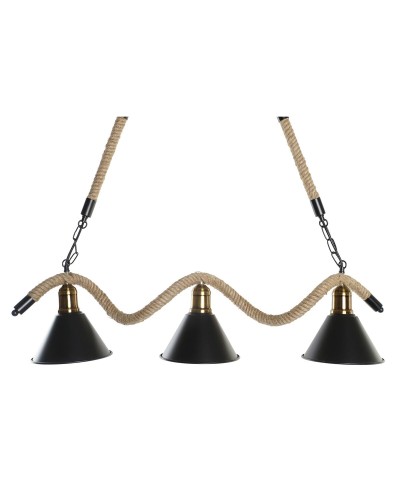 Lampadario DKD in Metallo Nero con Corda Naturale, 50 W (85 x 18 x 20 cm)