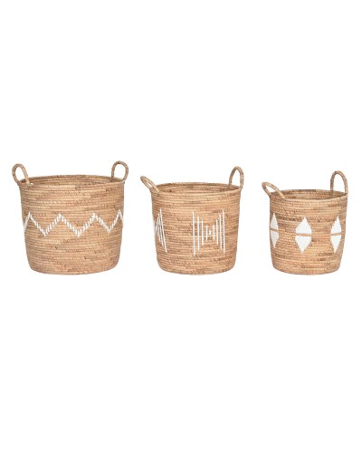 Juego de Cestas DKD Home Decor de Hierba Marina, Boho, Blanco Natural, 46 x 46 x 48 cm
