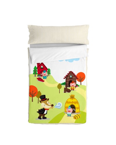 Gewatteerd beddengoed met ritssluiting HappyFriday Mr Fox Piggys Multicolour 105 x 200 cm