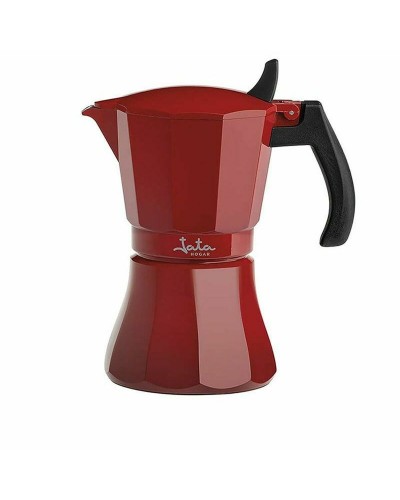 Italian Coffee Pot JATA Cafetera de inducción roja vulcano Red Aluminium 12 Cups (1 Unit)