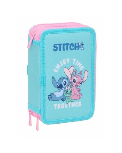 Driedubbele Pennenzak Stitch Blauw 12,5 x 19,5 x 5,5 cm 37 Onderdelen