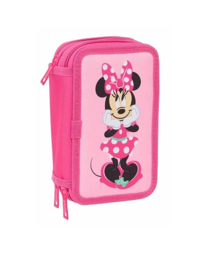 Pochette à crayons triple Minnie Mouse Rose 12,5 x 19,5 x 5,5 cm 37 Pièces