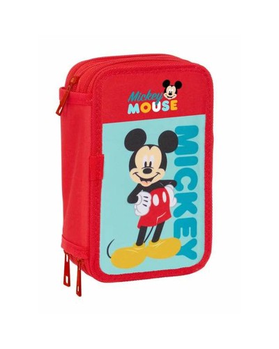 Trippel pennfodral Mickey Mouse Röd 12,5 x 19,5 x 5,5 cm 37 Delar