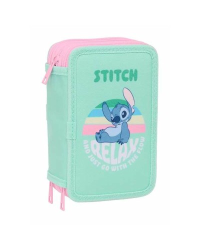 Triple Pencil Case Stitch Green 12,5 x 19,5 x 5,5 cm 37 Pieces