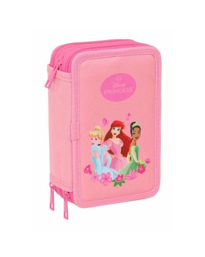 Driedubbele Pennenzak Disney Princess Roze 12,5 x 19,5 x 5,5 cm 37 Onderdelen