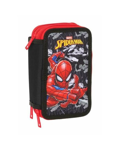 Plumier Triplo Spider-Man Nero 12,5 x 19,5 x 5,5 cm 37 Pezzi