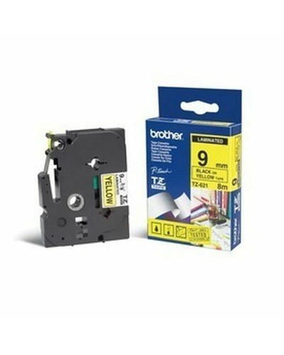 Cinta Laminada para Rotuladoras Brother TZE621 Amarillo Negro/Amarillo 9 mm