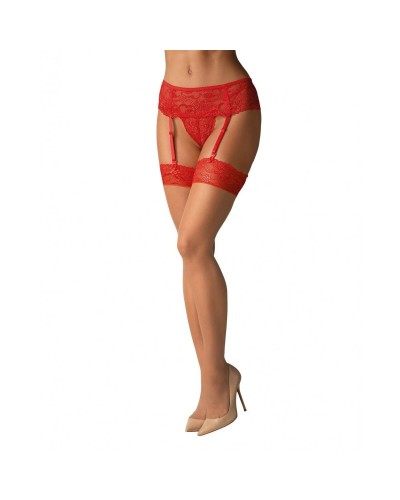Obsessive Calze Reggicalze Rosse 838-STO-3 S/M Sexy Eleganti
