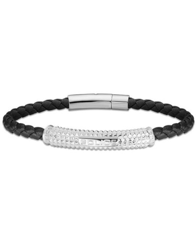 Men's Police Bracelet Black Braided Leather - Steel Clasp, 19cm
