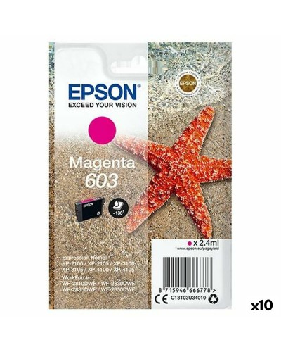 Originele inkt cartridge Epson XP-2100, 3100, 4100 / WF-2830DWF, 2850DW - Nº 603 Magenta (10 Stuks)