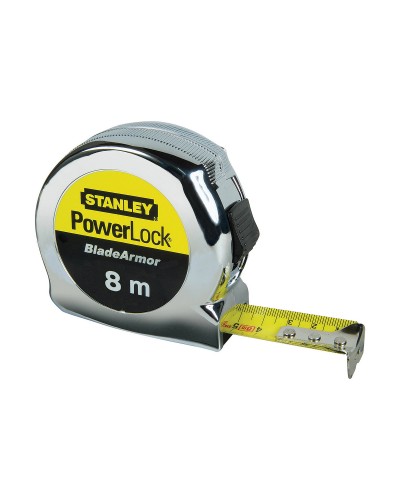 Stanley Powerlock: Cinta métrica resistente de 5 m con tope para precisión.

