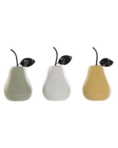 Figura Decorativa Home ESPRIT Blanco Verde Mostaza Moderno Pera 11 x 11 x 19 cm (3 Unidades)