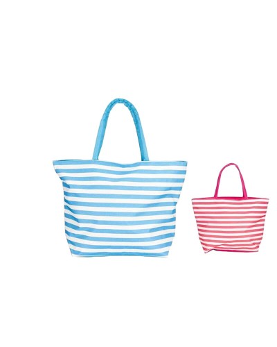 Bismark Borsa Mare Oxford Azzurro Rosa - Grande 50x35cm - Spiaggia & Piscina
