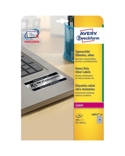 Stickers/etiketten Avery 20 Lakens 96 x 50,8 mm Zilverkleurig