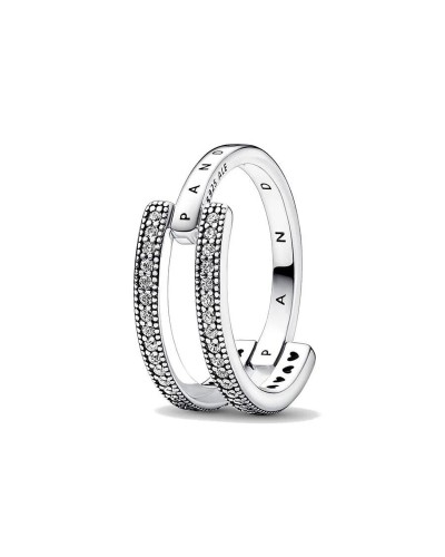 Pandora Anello Donna Signature Logo & Pavé Doppia Fascia Misura 52 

