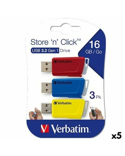 Clé USB Verbatim STORE´N´CLICK Multicouleur 16 GB 3 Pièces (5 Unités)